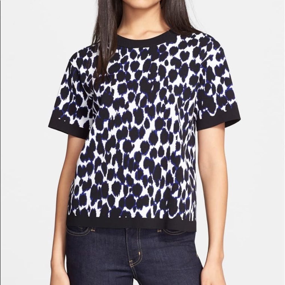 Kate Spade short-sleeve leopard-print knit sweater
